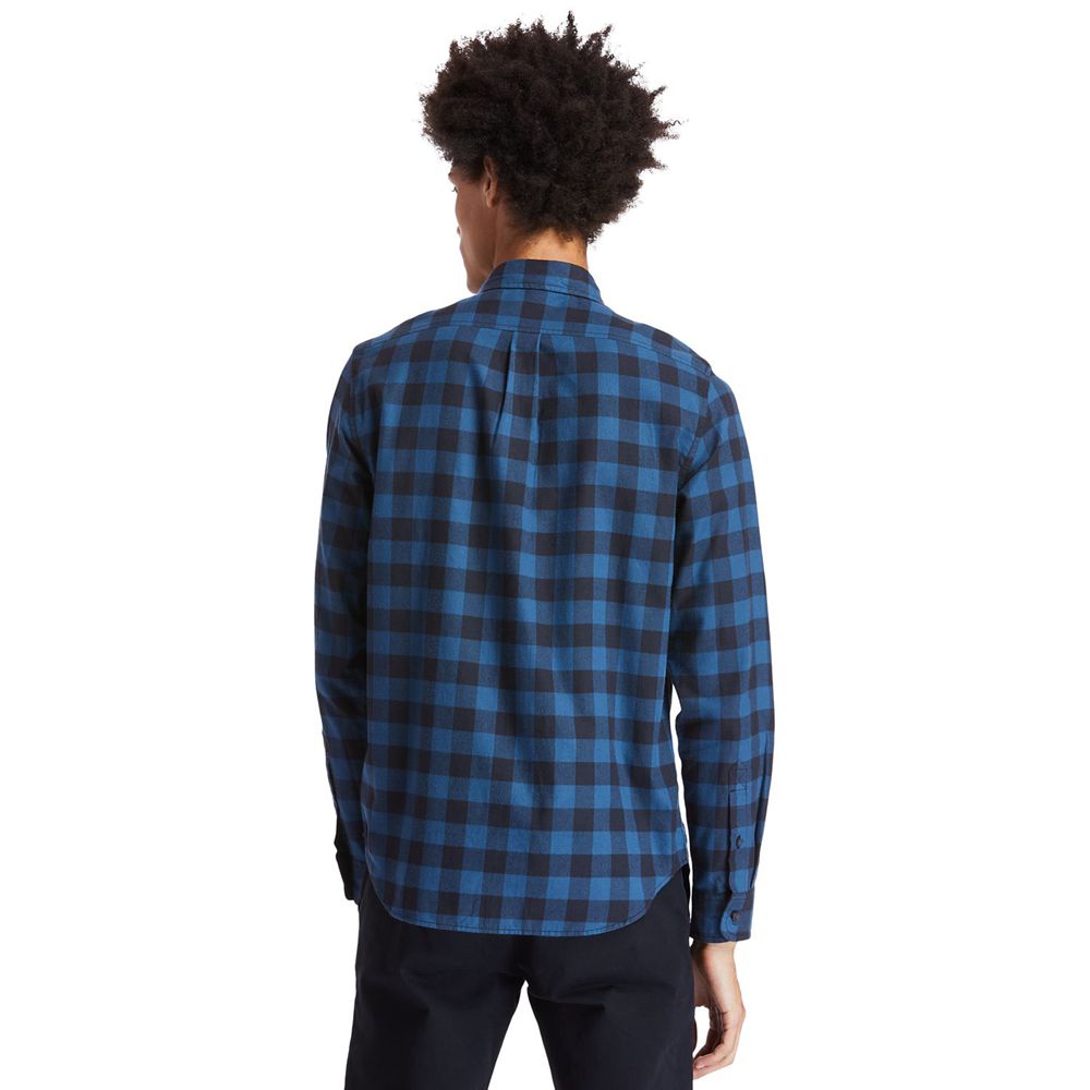 Timberland Πουκαμισα Ανδρικα Σκουρο Μπλε - Nashua River Long-Sleeve Flannel Check - Greece 1524976-G